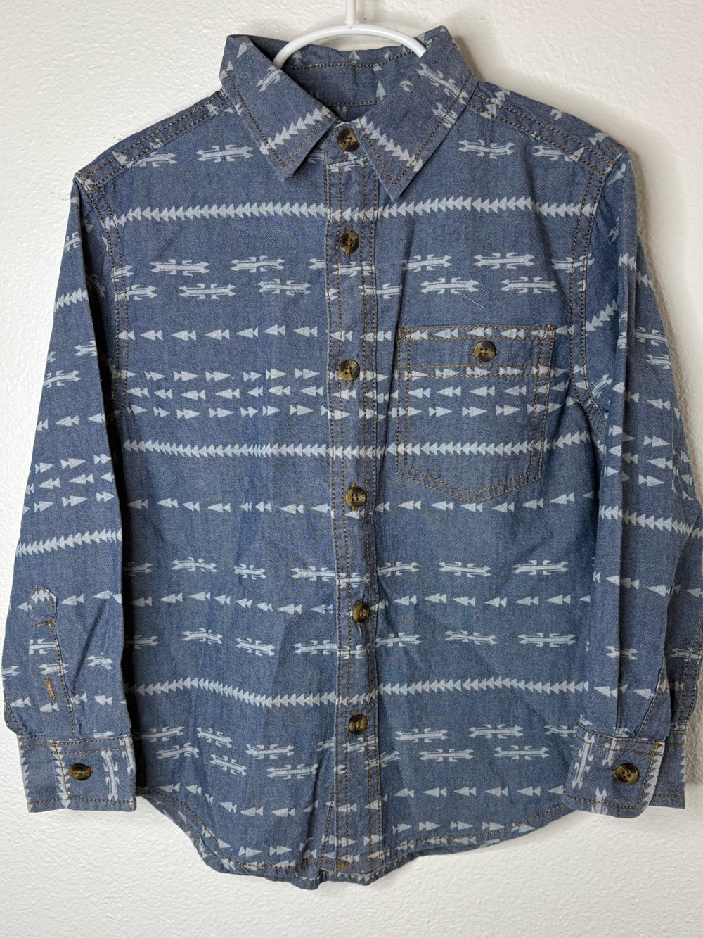Boys Cherokee Blue Aztec-Pattern Long Sleeve Button Shirt